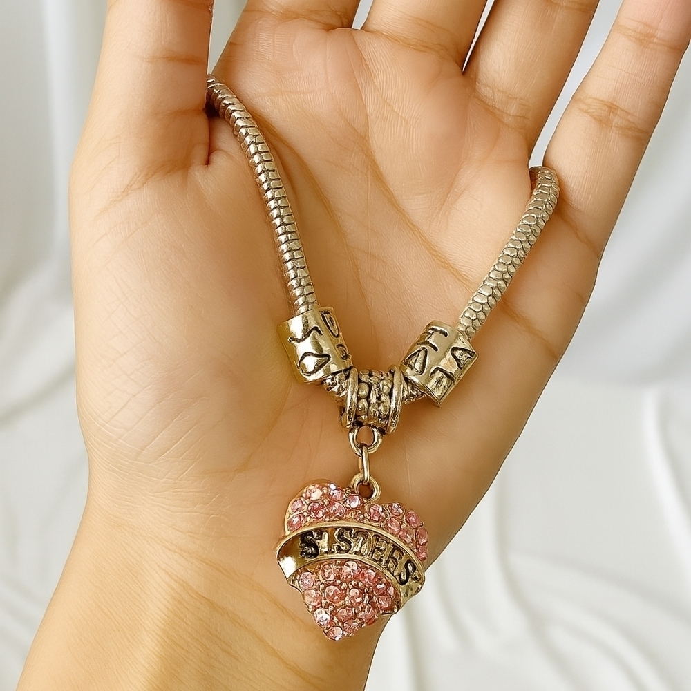 New Rhinestone Heart Charm Snake Chain Y2K Bracelet - Picture 3 of 4